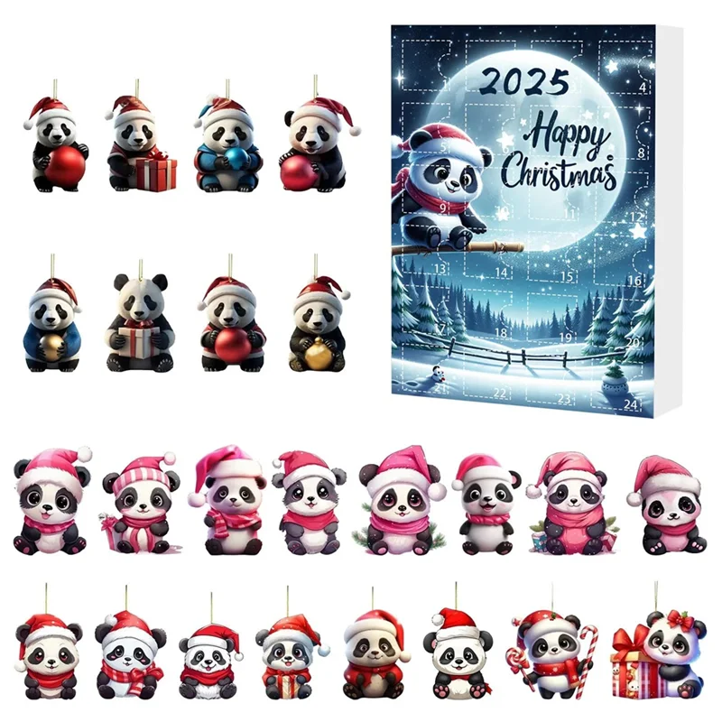 

ABZV-Рождественский адвент-календарь с шляпами Санта-Клауса, елочные украшения, акриловая мини-рождественская елка, подвеска в виде панды для домашнего декора
