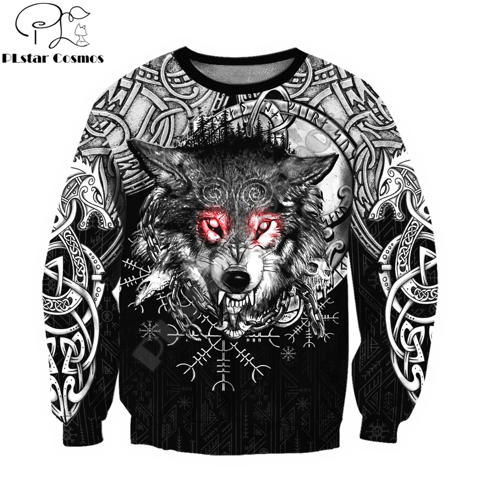 Wolf Tattoo Red Eyes Valknut Symbol 3D All Over Printed Men's Hoodie & Sweatshirt Unisex Zip Hoodies Casual Tracksuits KJ907