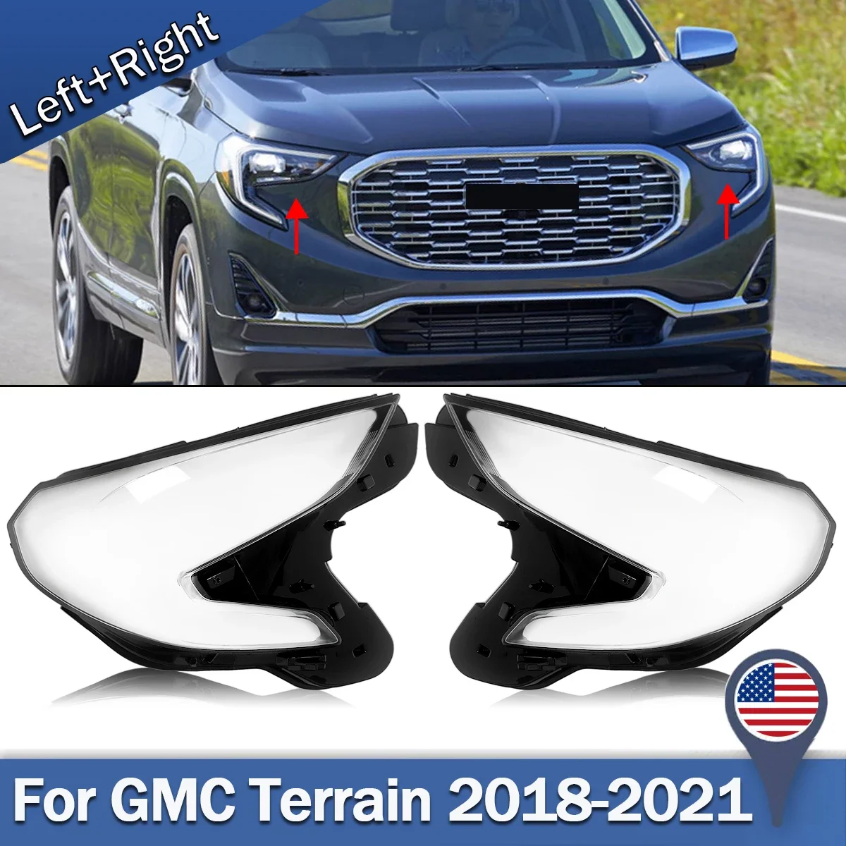 2Pcs Headlight Clear Lens Shell Cover Fit for GMC Terrain 2018-2021 Left + Right