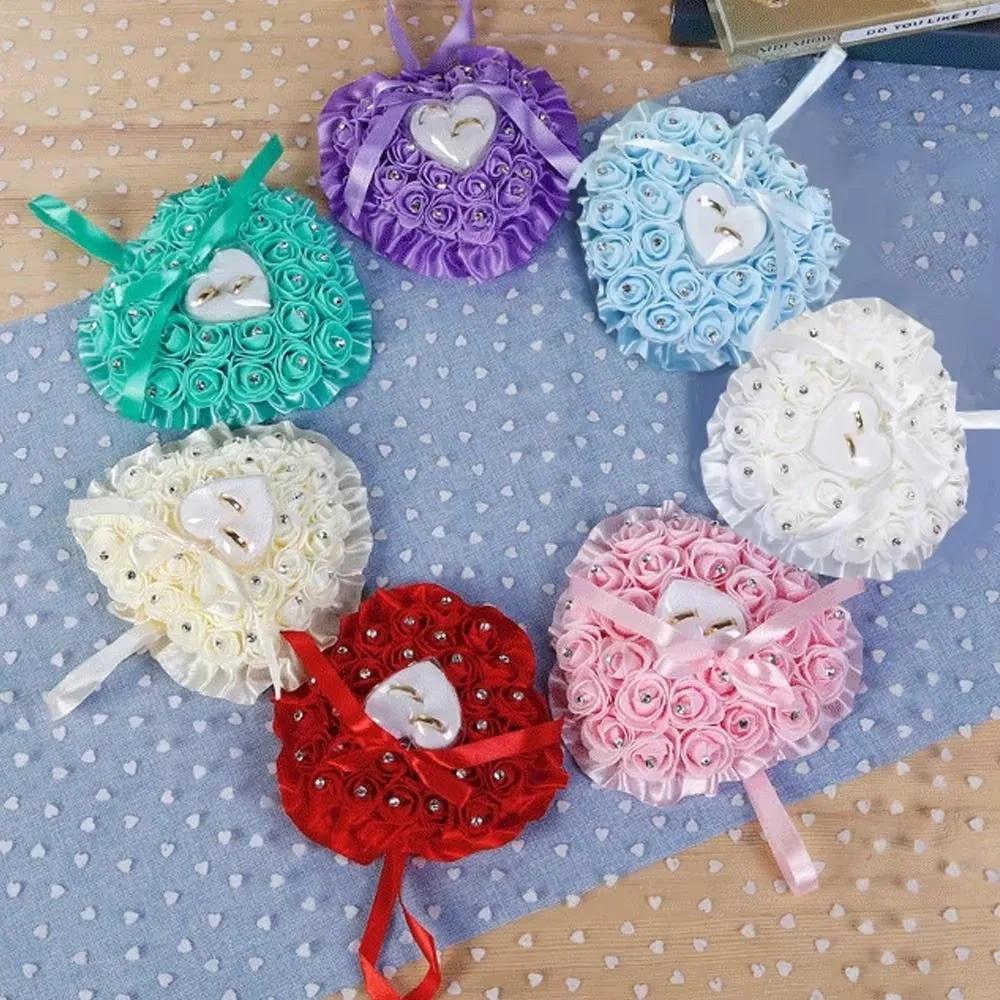 

Romantic Heart Shaped Ring Box Engagement Wedding Ring Pillow Flower Decorated Decorative Ring Holder