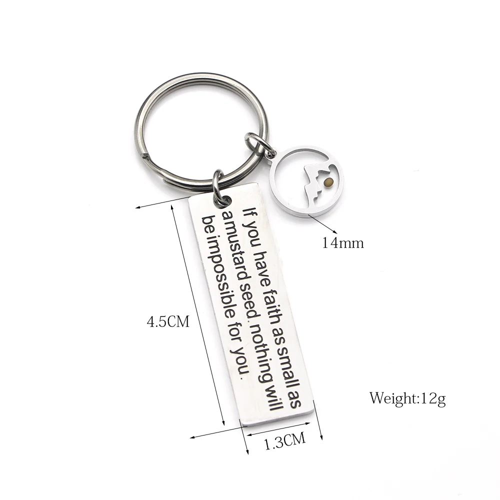 Religious Mustard Seed Faith Can Move Mountains Key Chains For Friends Stainless Steel Jewelry Christian Keychain Accessories