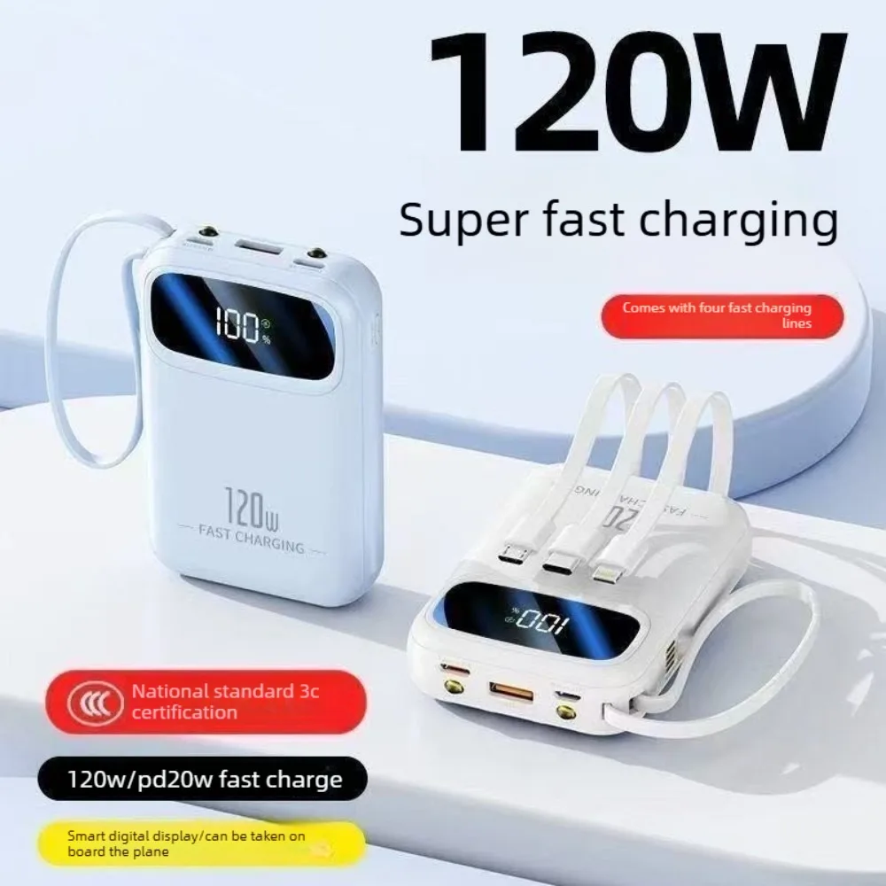3C Certified 20000mAh Power Bank Built in Cable Super Fast Charging Portable External Battery Pack for iPhone Samsung Xiaomi