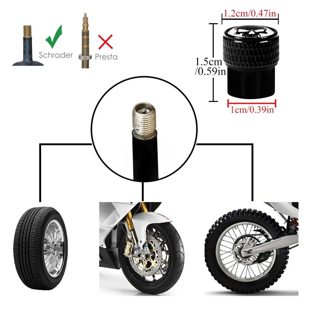 AUTCOAT 4Pcs/Set Skull Universal Car Wheel Tire Valve Stem Caps for Bike Car Trucks Motorbike Bicycle Tyre Valve Dust Covers