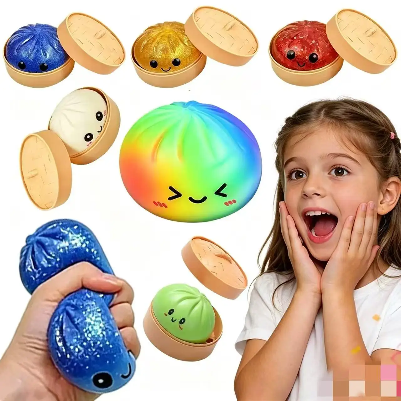 Mystery Dumpling Spielzeug Squishy Glitzer-Dumpling Stressball Langsam Rückfedernder Weicher Quetschball zur Dekompression für Büro und Zuhause Weihnachtsgeschenk