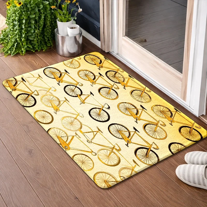 1pc, 2pcs, 3pcs Bicycle Pattern Flannel Mats, Featuring a Non-Slip Rubber Backing That Is Durable, And Machine Washable, Suitable for Living Rooms, Bedrooms