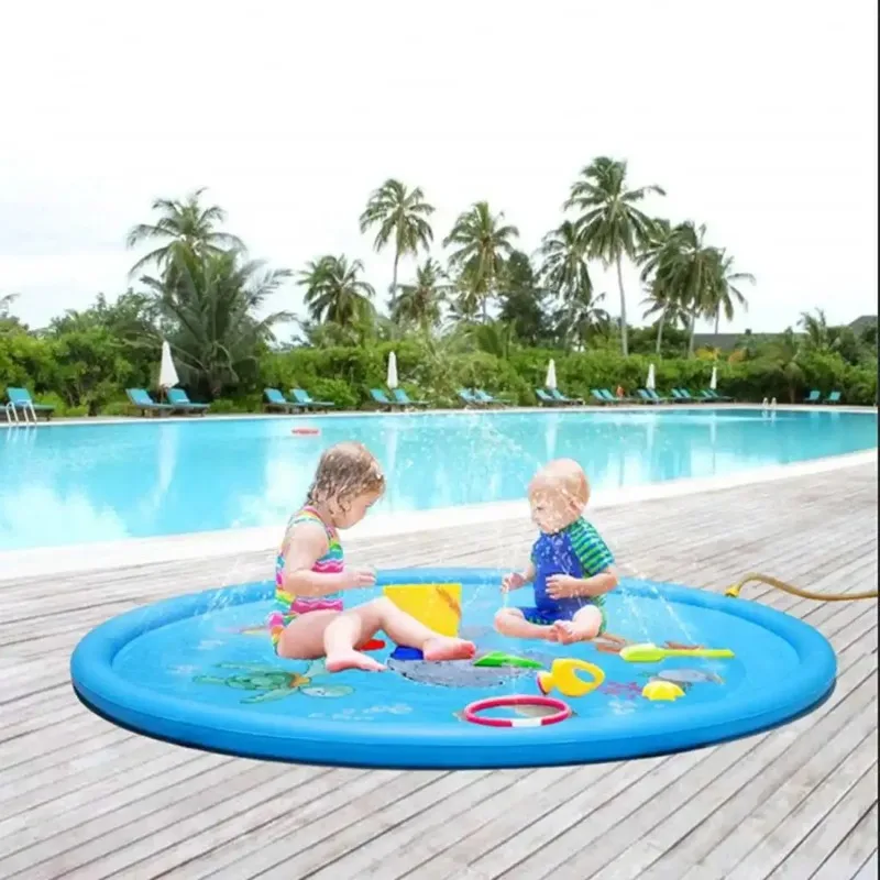 PVC Inflatable Water Spray Pad Courtyard Water Play Pad Round Outdoor Sprinkler Mat Non-Slip PVC Play Mat for Yard & Garden