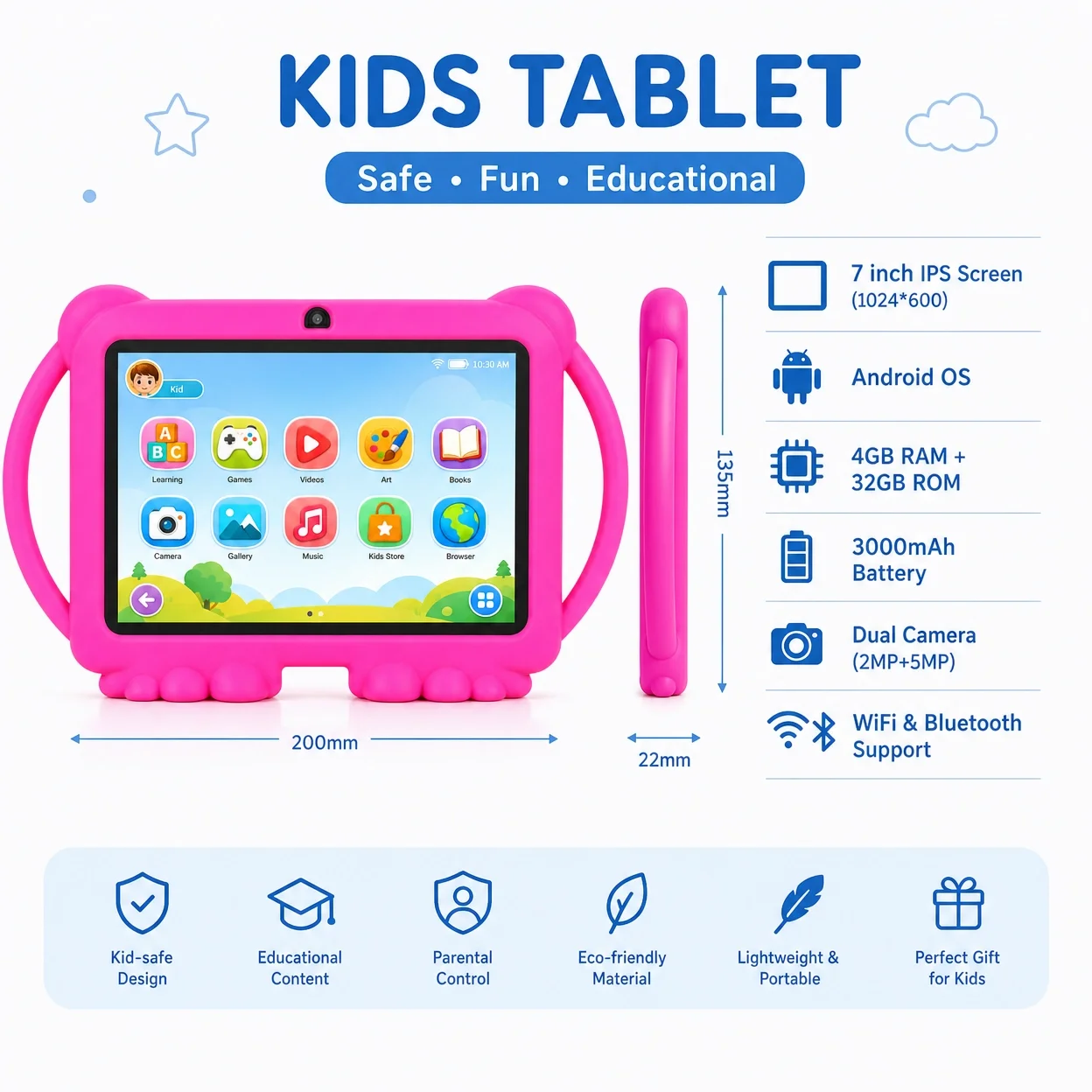 Tableta infantil de 7 pulgadas - Kids Education Games App reseña y precio
