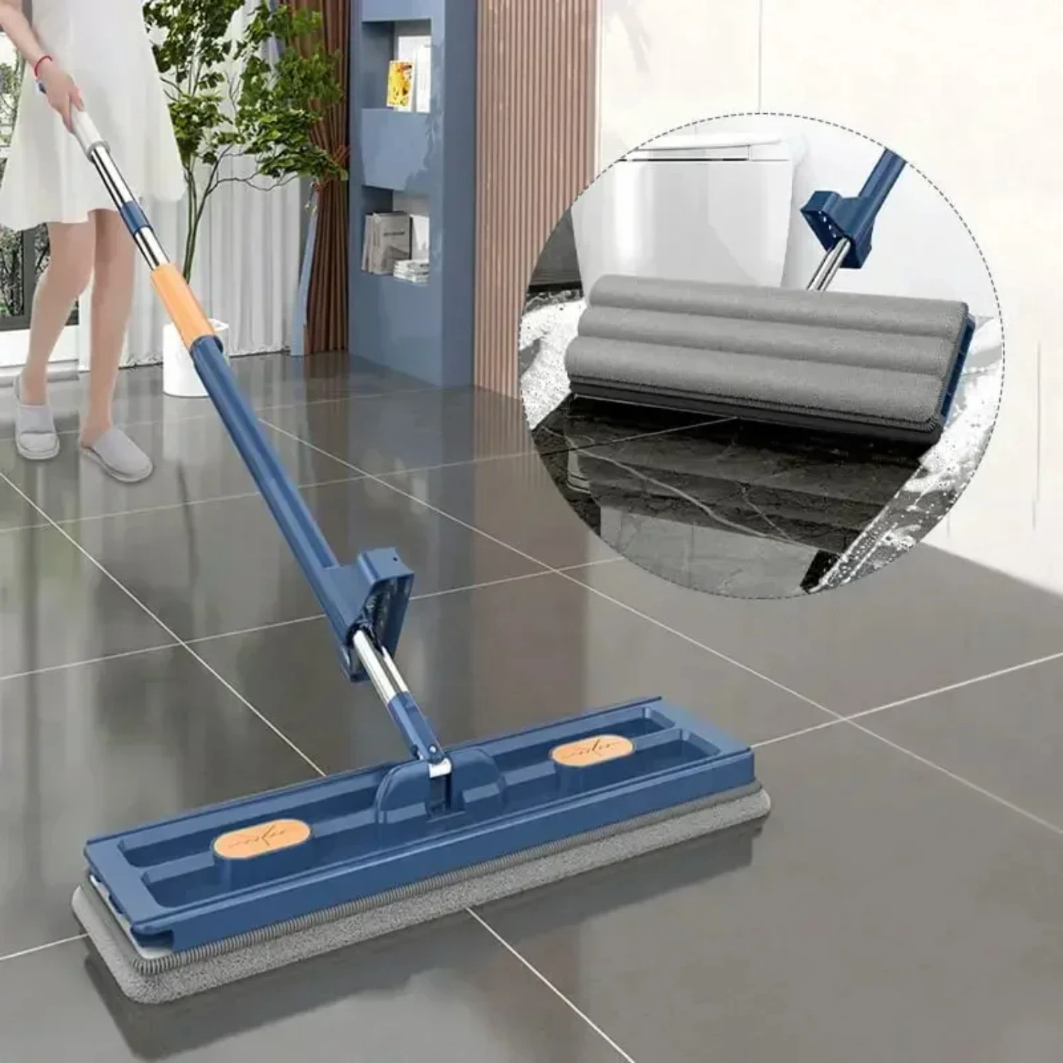 Absorbent Large 42cm Flat Microfiber Wet Dry Mop for Cleaning Floors and Tiles - Squeeze Mop Without Hand Washing - Essential Fl