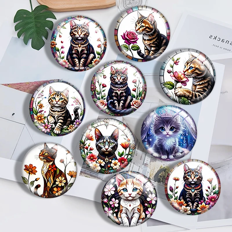 Fresh little kitten 10pcs 12mm14mm/16mm/18mm/20mm/25mm Round Photo Glass Cabochon Demo Flat Back Making Findings Jewelry