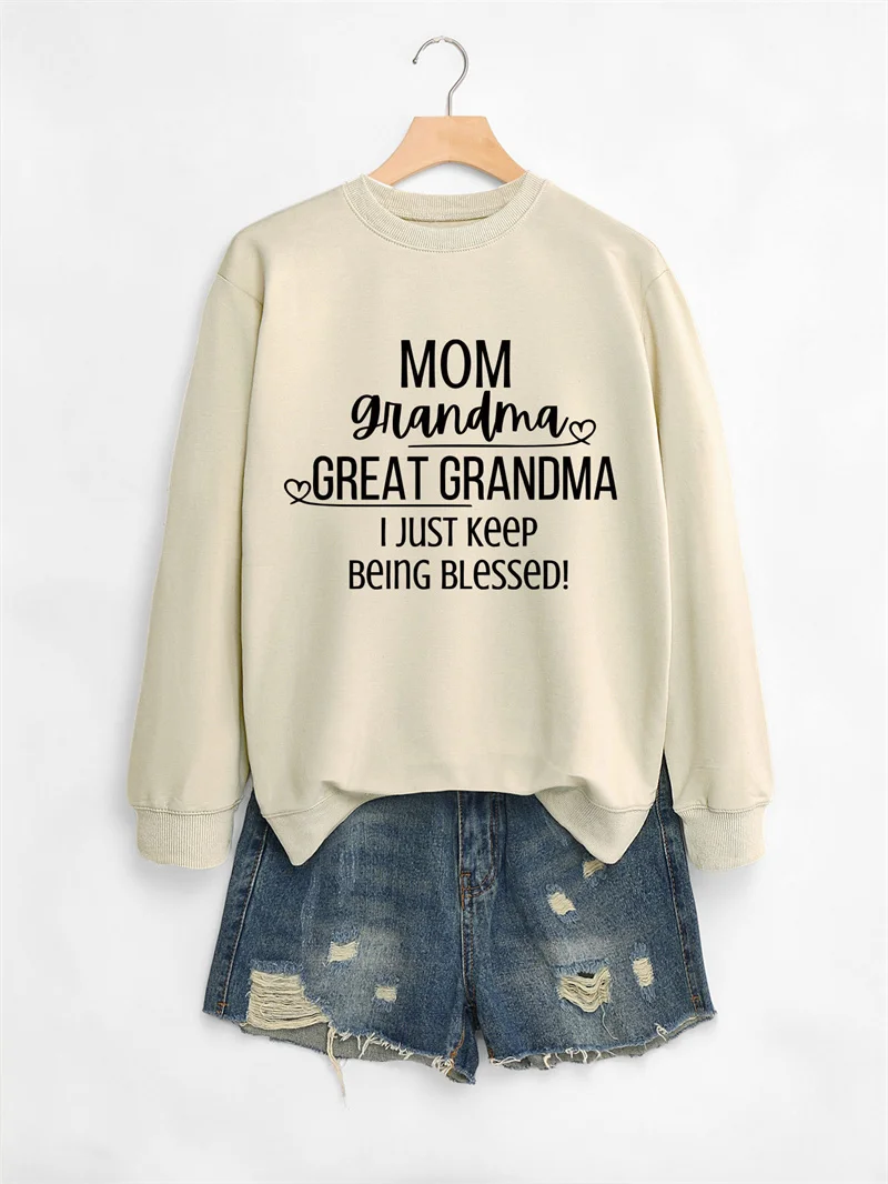 New cotton women's mom grandma great grandma letter printed fashion retro round neck autumn and winter hoodie