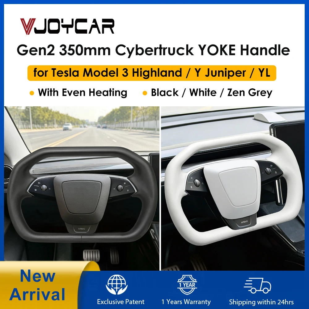 VJOYCAR 2026 Newest 350mm Cybertruck Yoke Steering Wheel for Tesla Model YL New Model 3 Y Juniper Racing YOKE Handle with Heat