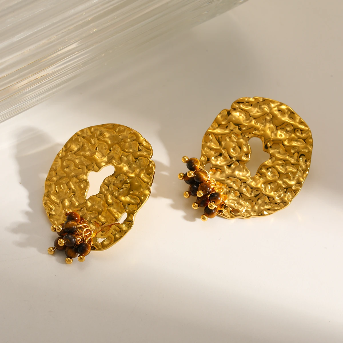 

Fashion Irregular Drop Earrings for Women 2026 New Personalized Stud Jewelry Stainless Steel Pearl Natural Stone Hammer Earrings