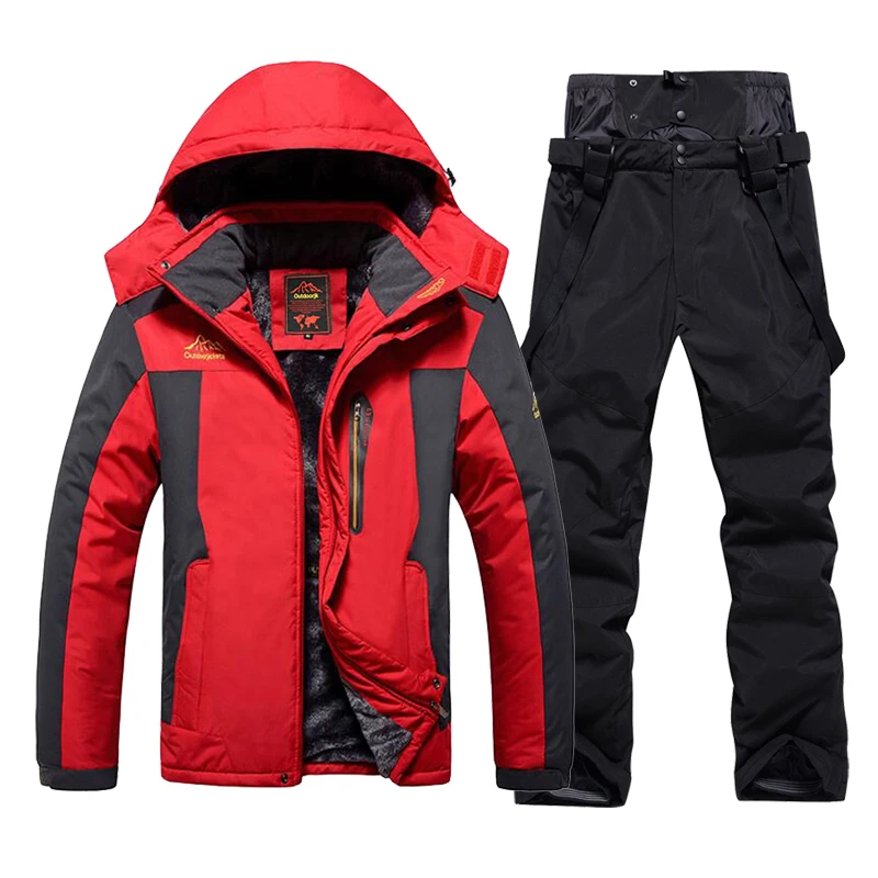 

Winter Super Warm Ski Suit Men Windproof Waterproof Snowboarding Fleece Jackets Pants Male Snow Costumes Brand Overalls