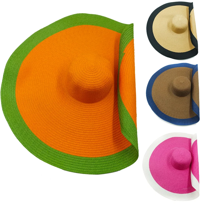 

25CM Wide Brim Oversized Beach Hats For Women Large Straw Hat UV Protection Foldable Sun Shade Hat Wholesale Dropshipping