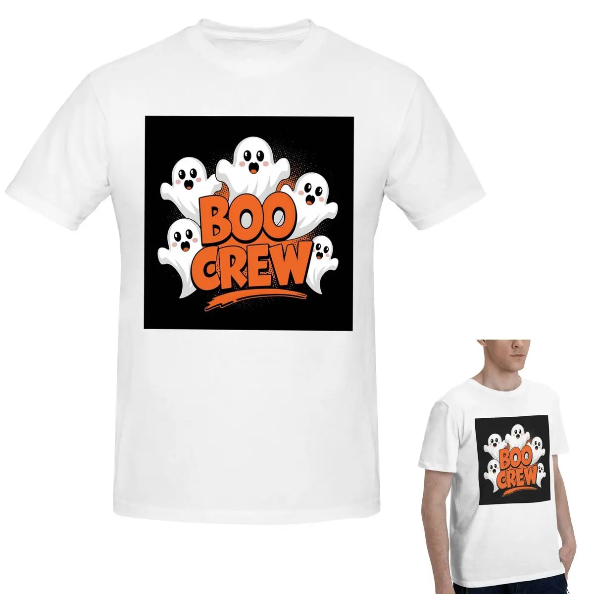 

Футболка из 100% хлопка на Хэллоуин Boo Crew, мужская классическая футболка большого размера, мужские летние рубашки с круглым вырезом, топы, S-6XL