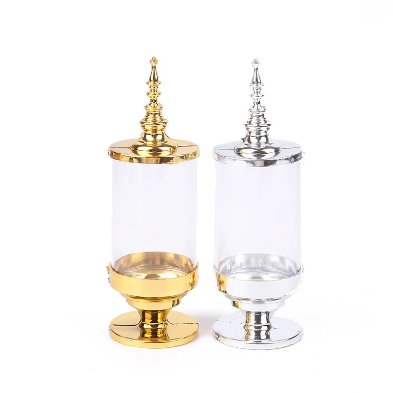 1Pc Practical Function Wedding Candy Box Electroplating Gold And Silver Plastic Cylindrical Candle Holder Wedding Candy Box