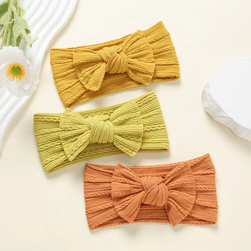 3Pcs/Set Solid Color Bow Headband For Baby Elastic Wide Hairband Kids Hair Bands Accessories Children Headwear Bowknot Headscarf