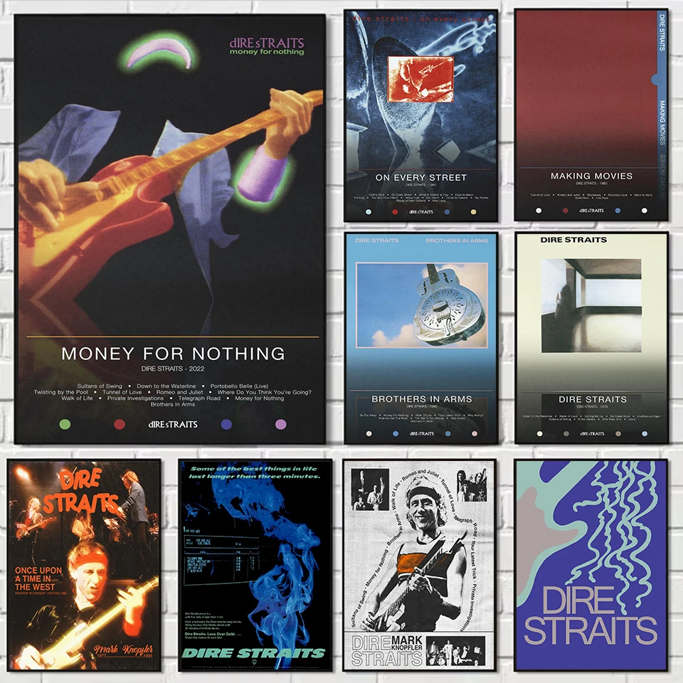 Rock Band D-Dire Straits Poster Classic Album Money for Nothing Tracklist Music Canvas Painting Wall Art Pictures Home Decor