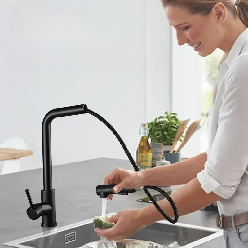 Black Pull Out Kitchen Sink Faucet Two Model Stream Sprayer Nozzle Stainless Steel Hot Cold Wate Mixer Tap Deck