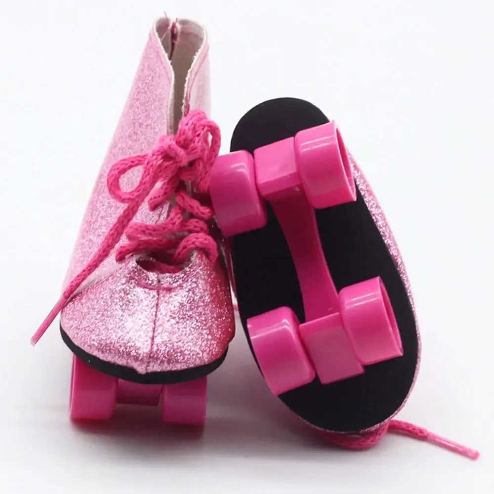 1 Pair Glitter Doll Roller Skates Fashionable Pink BJD Doll Roller Skates Colorful Mini for 18inch American Dolls