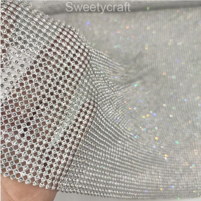 120cm*45cm silver Rhinestone metallic cloth Crystal metal mesh sequin rolls kendal jenner dress fabric Cosplay apparel curtains