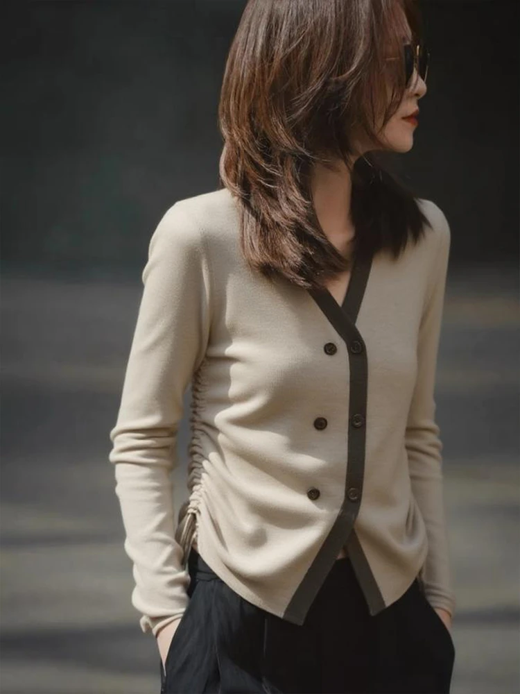 

Весенне-осенний новый женский свитер, модный повседневный вязаный кардиган светлого верблюжьего цвета