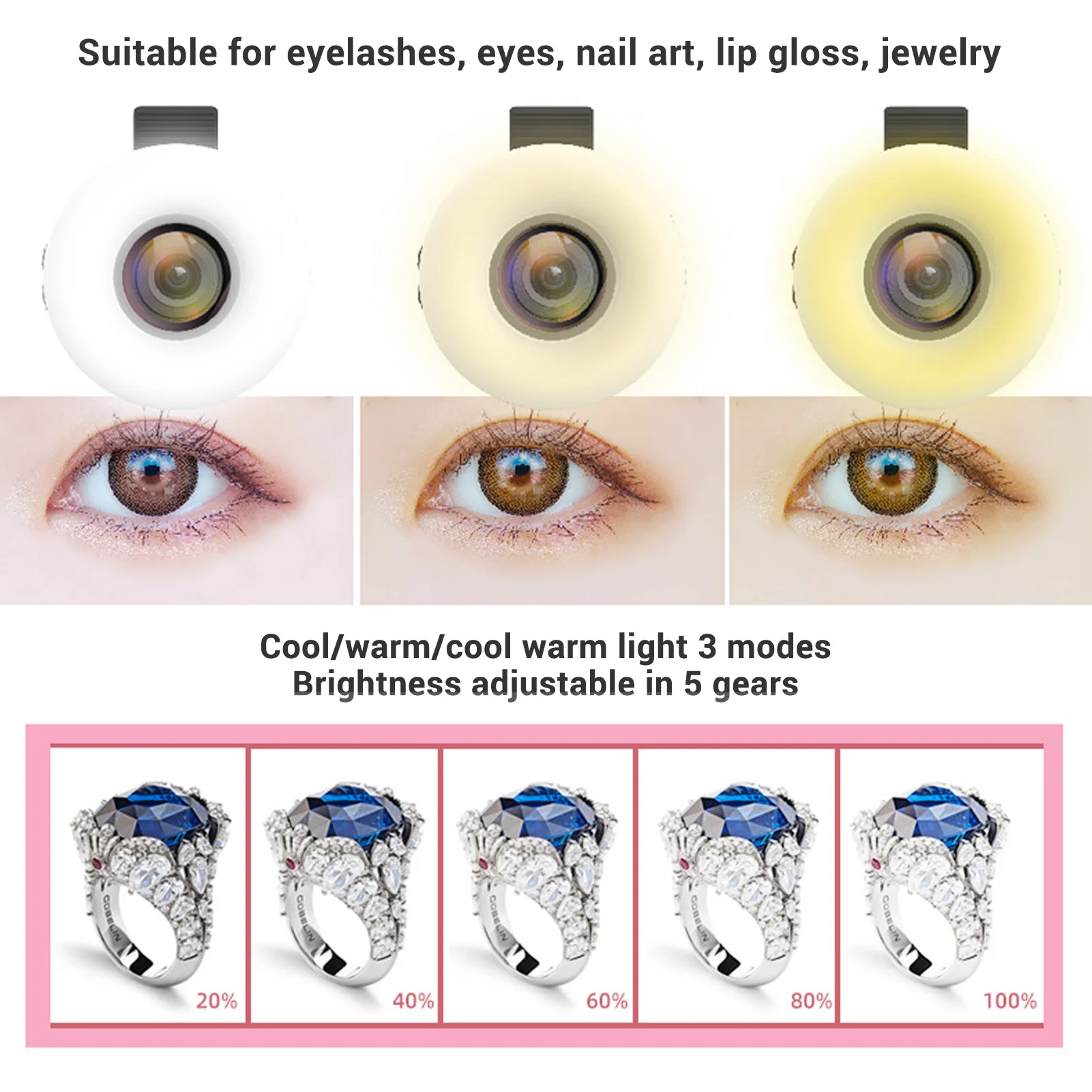 Phone LED  Light 15X Macro Lens LED Fill Light Compact Stable Clamp 240mAh 3000K-6500K 5 Brightness Levels for Photography