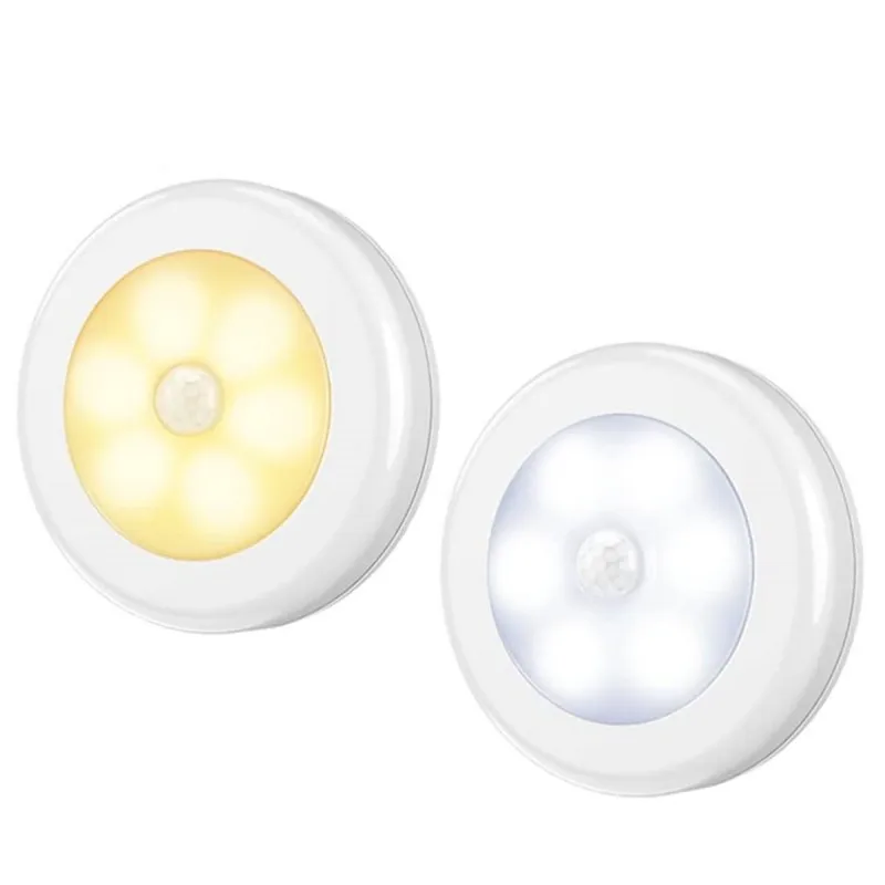 PIR Motion Sensor Night Light, indução do corpo humano, detector sem fio, luz automática ligada e desligada, iluminação de cabeceira, 6LED