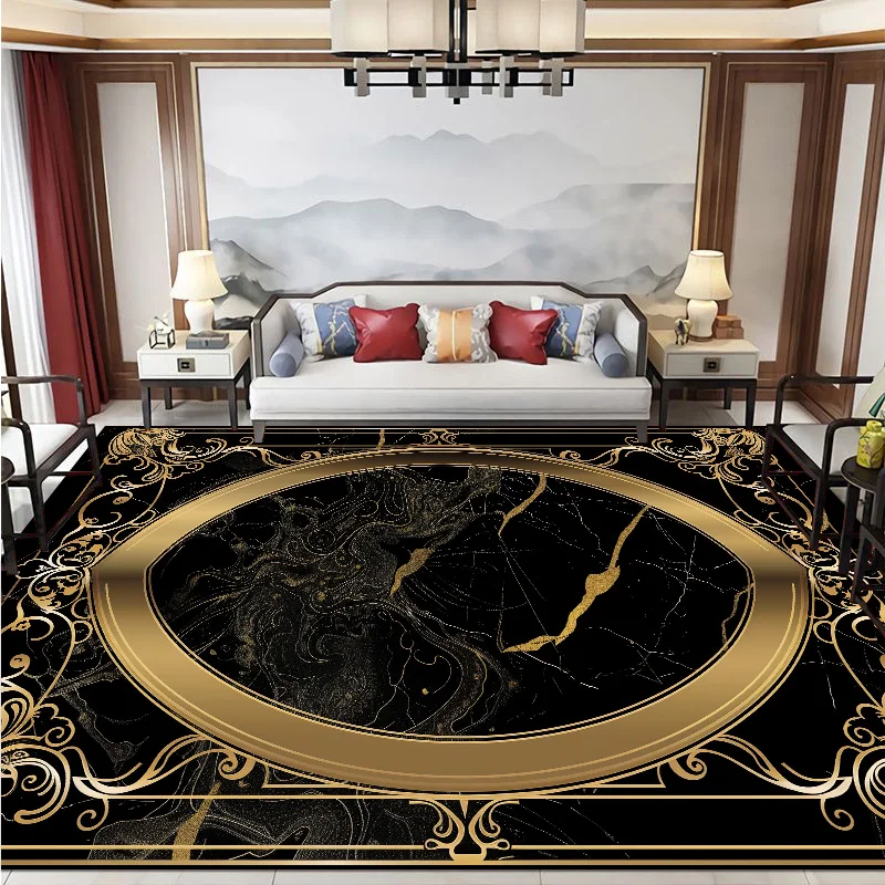 Golden Luxurious Carpets for Living Room Decor Coffee Tables Mat Black Gold Villa Lobby Decoration Rug Large Area Rugs Non-slip