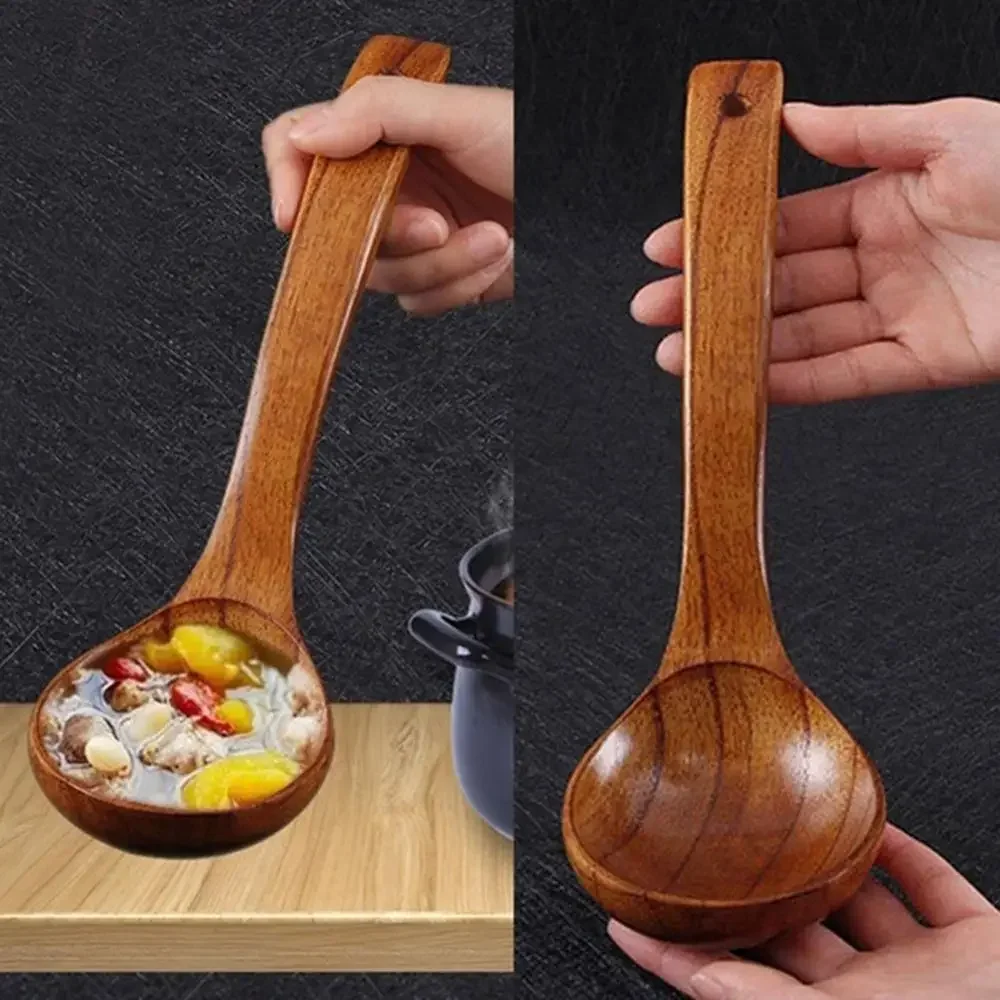 Kitchen Big Soup Spoon Long Handle Wooden Dessert Rice Soup Spoon Teaspoon Cooking Utensil Cooking Stirrer Spoon cuchara