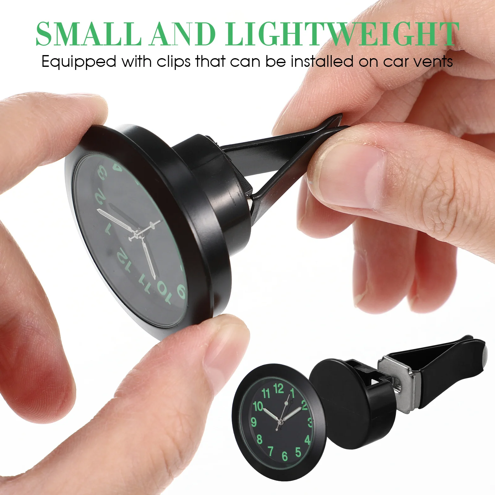 

Night Glow Clock Quartz Movement Luminous Pointer Air Vent Clip Dashboard Time Display for Driving Car Clock