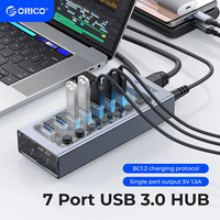 ORICO Powered USB Hub Splitter Socket with Multi USB 3.0 Port Slot Plug On-Off Key Switch Dock Power Strip Adapter for PC Laptop