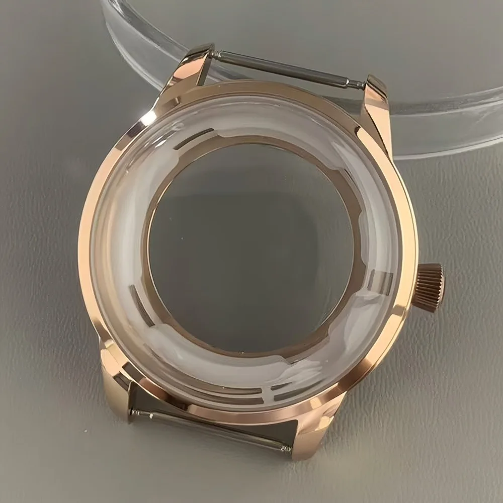 حافظة ساعة من الفولاذ المقاوم للصدأ 40.5 مللي متر قوس زجاجي شفاف غطاء خلفي فضي ذهبي لحركة NH35 NH38 ساعة الكوكتيلات جزء وزارة الدفاع