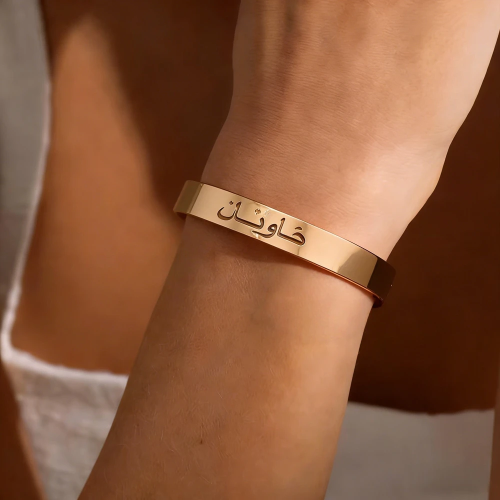 

Customized Hollow Letter Name Bracelet Personalized Arabic Name Adjustable Bangles Women Men Stainless Steel Kids Cuff Gift