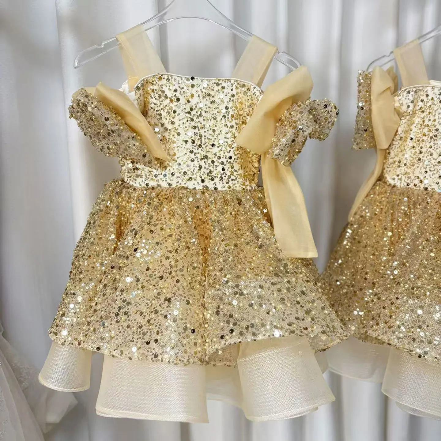 Jill Wish J343 Elegant Gold Arab Girl Dress Sequined Off Shoulder Princess Birthday Wedding Party Children Holiday Ball Gown