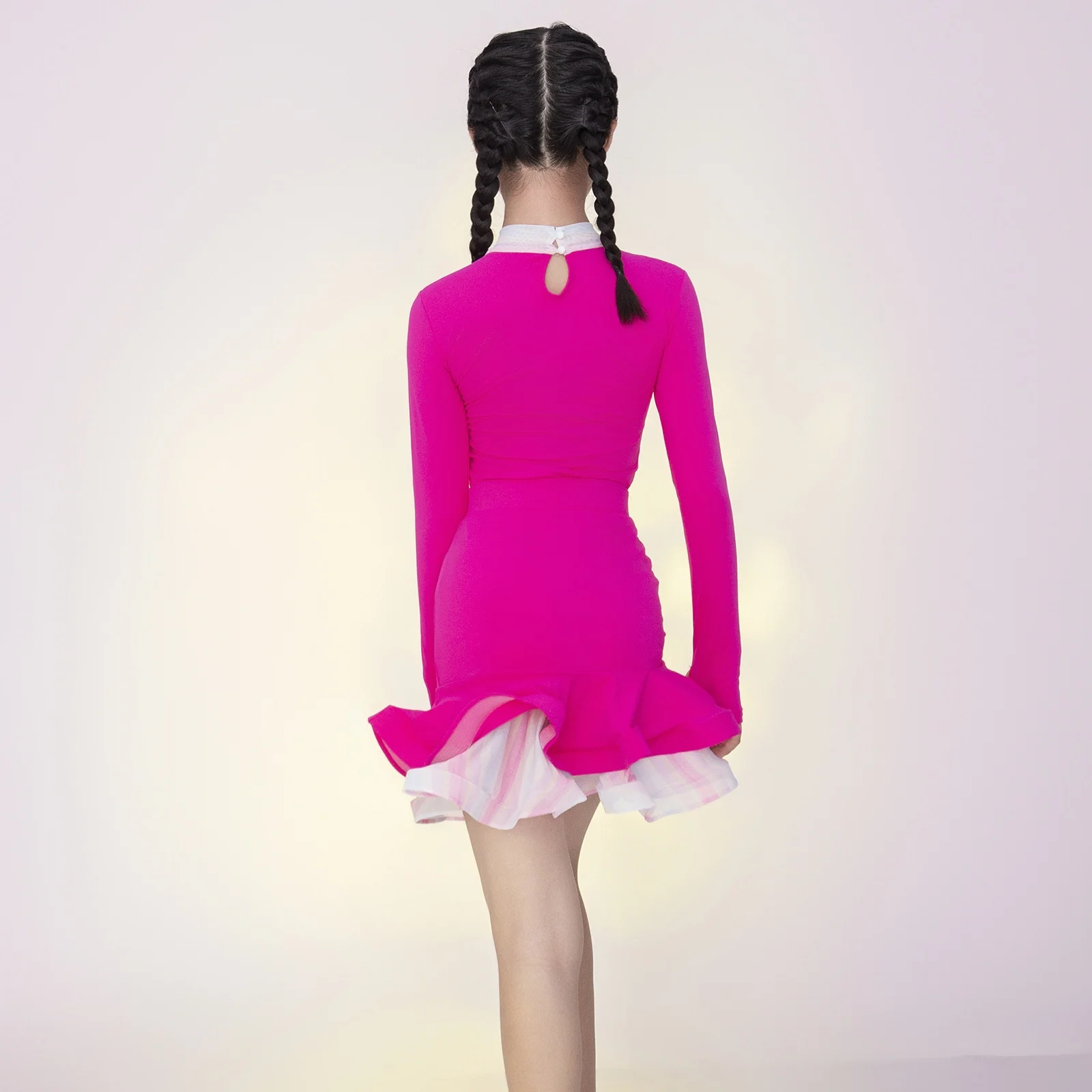 Nouveaux Costumes de spectacle pour filles danse latine Rose rouge costume fendu hauts jupes Chacha Samba danse pratique compétition porter DQL11865