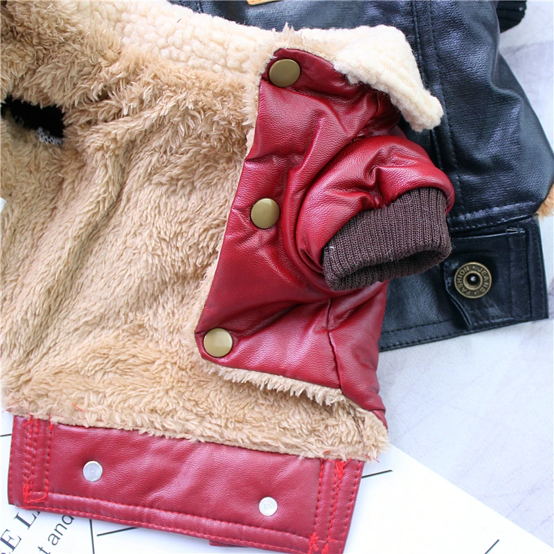 Soft Leather Dog Clothes Winter With Fur Lining Warm Pet Jacket Coat Waterproof For Golden Retriever French Bulldog Husky Outfit