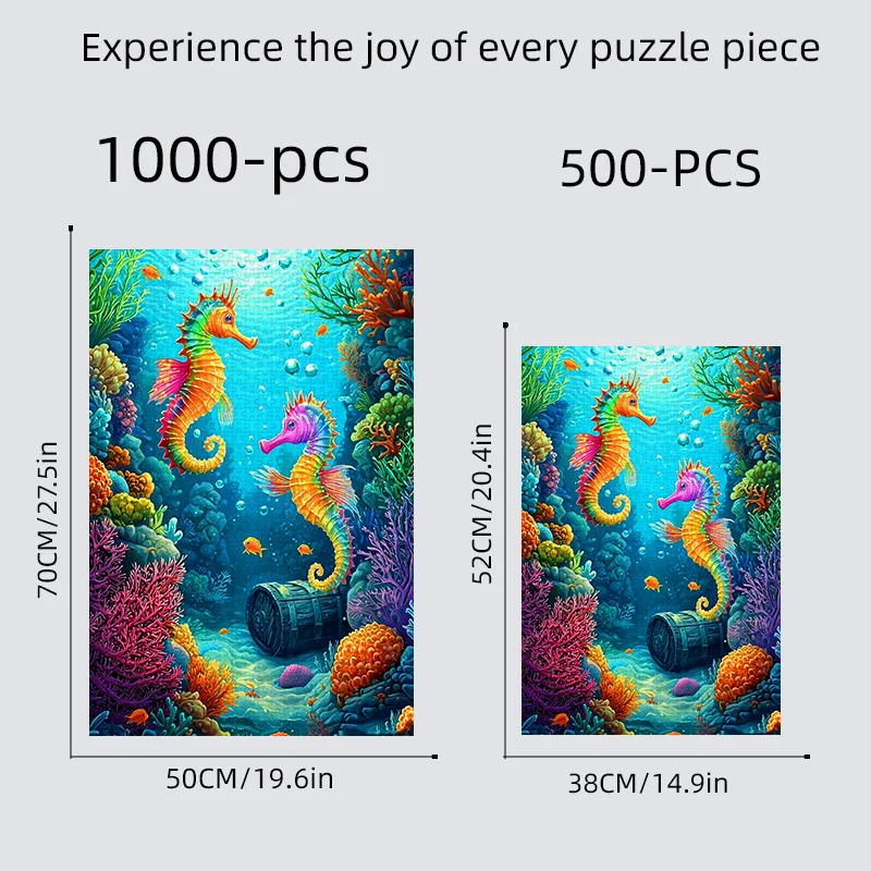 1000pcs Vibrant Underwater World Puzzle - Colorful Sea Horses & Coral Reef Design, Ideal for Family Bonding, Birthdays, and Ho