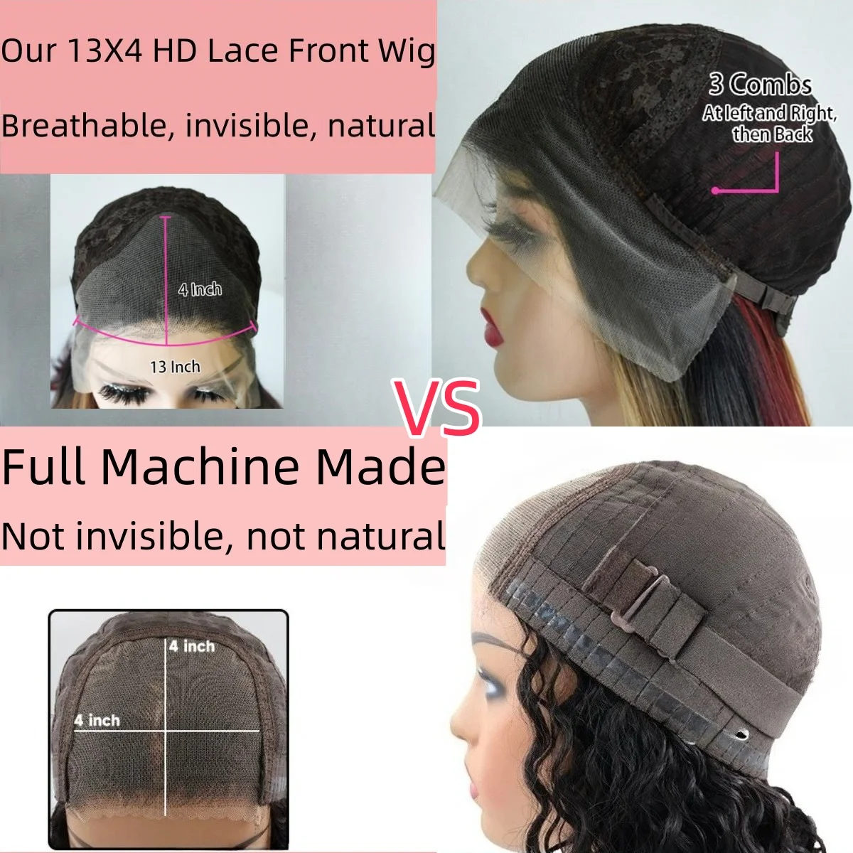 Perruque Lace Front Wig synthétique lisse à reflets bruns et roses, 13x4, HD, pre-plucked, sans colle, résistante à la chaleur au quotidien