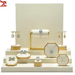 Beige Jewelry Display Stand Necklace Pendant Storage Props Earrings Rings Organizer Exhibitor Set Jewelry Display Rack