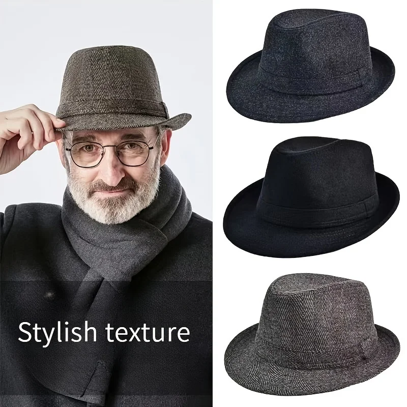 Men\'s bowler hat spring and fall warm jazz cap British style middle-aged and elderly winter dad retro gentleman hat