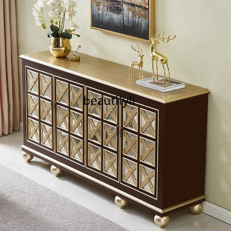 

American-Style Retro Solid Wood Entrance Cabinet Living Room Wall Locker European-Style Corridor Shoe Cabinet