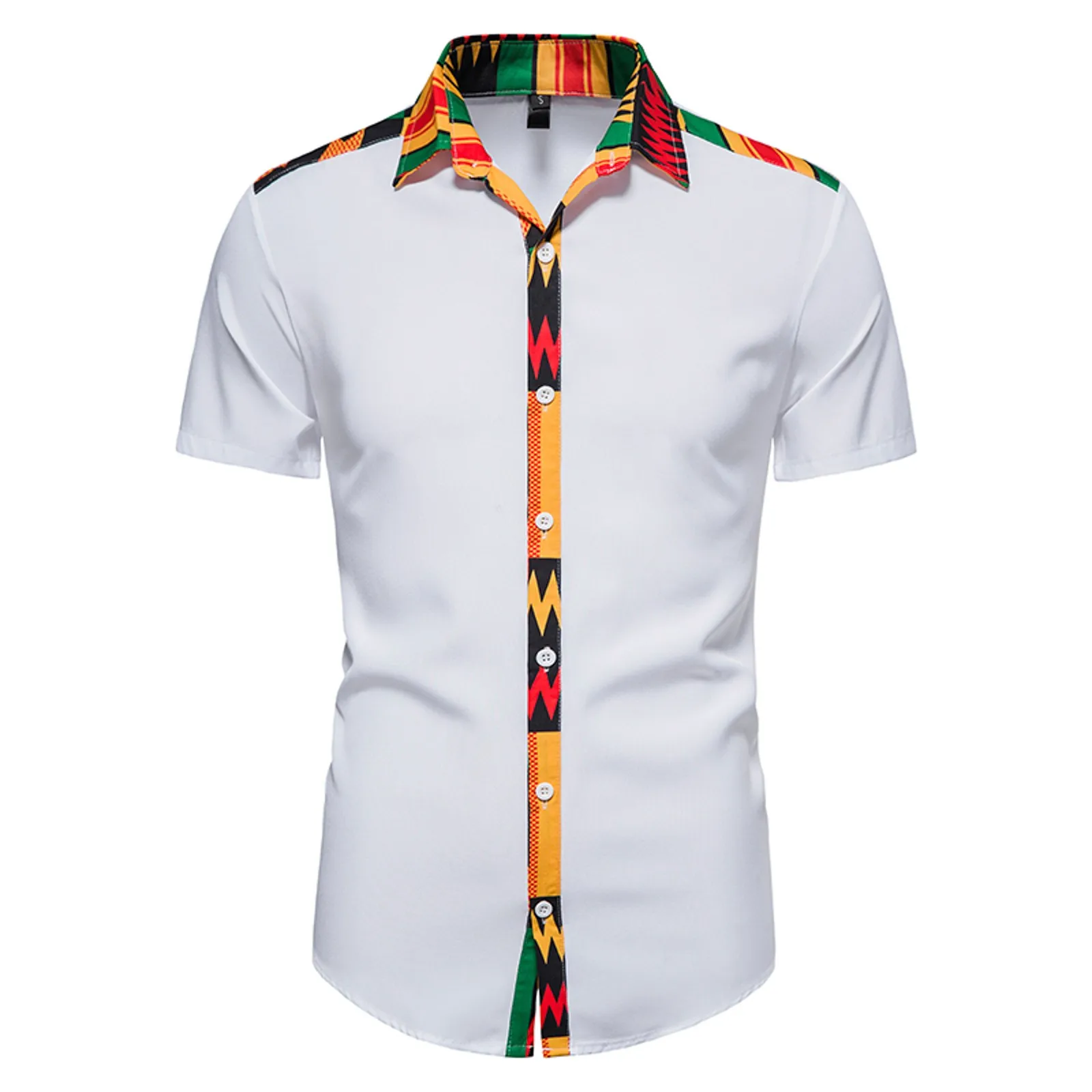 Dashiki African Mens Shirt Patchwork Pocket Africaine Print Shirt Men Ankara Style Short Sleeve Design Collar Mens Dress Shirts