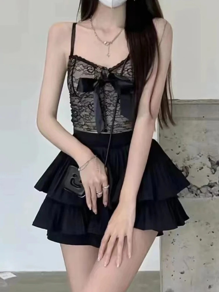 Camisole Skirts Women Sexy Fashion Summer Design Empire High Waist Elegant Leisure Sweet Ruffles Ladies Sleeveless Korean Style