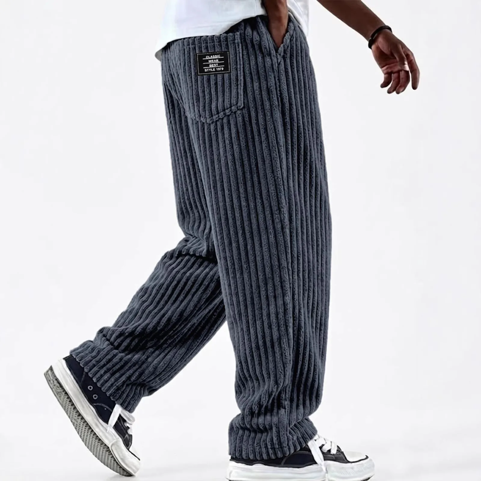 Men's New Fashion Solid Color Ribbed Casual Pants Comfortable Loose Versatile Trendy Minimalist High Quality Streetwear Trousers