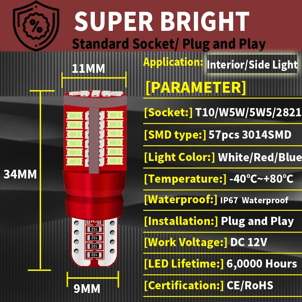 2x W5W T10 LED Clearance Light For Peugeot 1007 107 206 207 306 307 CC SW 4007 4008 407 508 607 807 Bipper Tepee Expert Partner