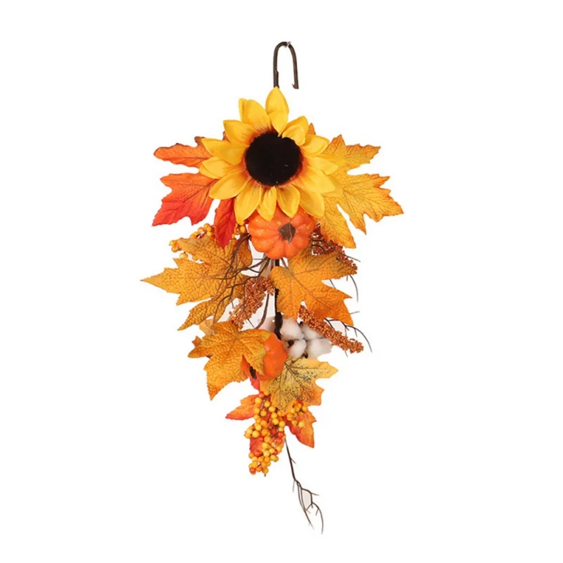 Artificial Flower Wall Hanging Decorations Sunflower Pumpkin Maple Upside Down Tree Harvest Festival Home Decoration