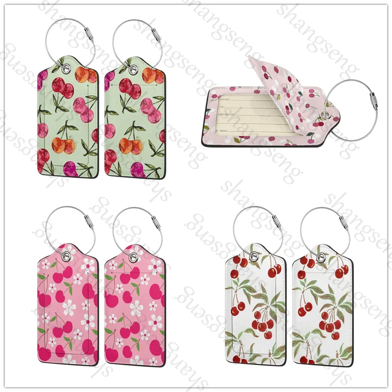 

Cherry fruit 1Pcs Leather Luggage Tag ID Tags with PU Privacy, Name Address Labels and Heavy Duty Steel Loop Accessories