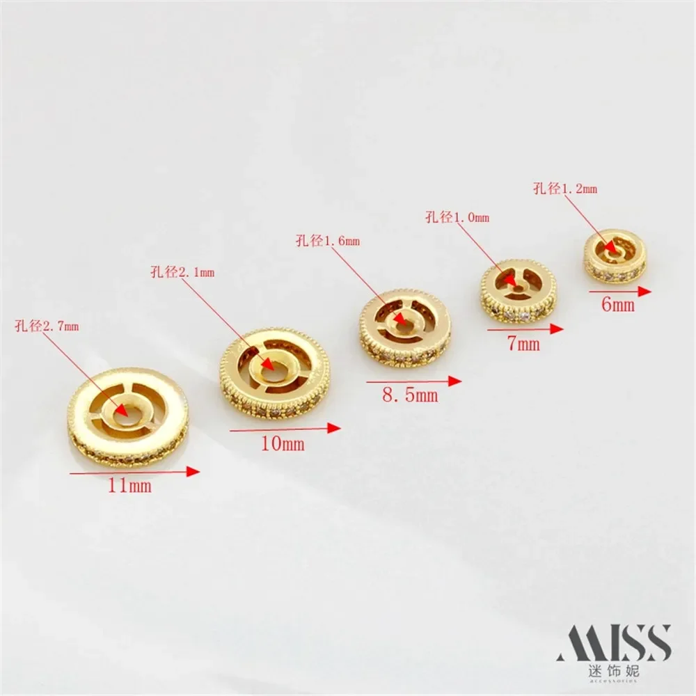 18K Gold-wrapped Zircon Wheel Beads DIY Accessories Bead-separated Loose Beads Handmade Bracelets Necklaces Jewelry Materials