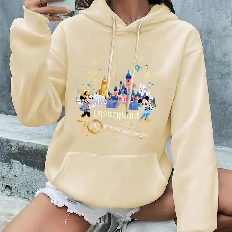 ديزني لاند الذكرى السبعين لقلعة الخيال الألعاب النارية المرأة هوديي الخريف/الشتاء جديد الرجال والنساء موضة ملابس الشارع #3